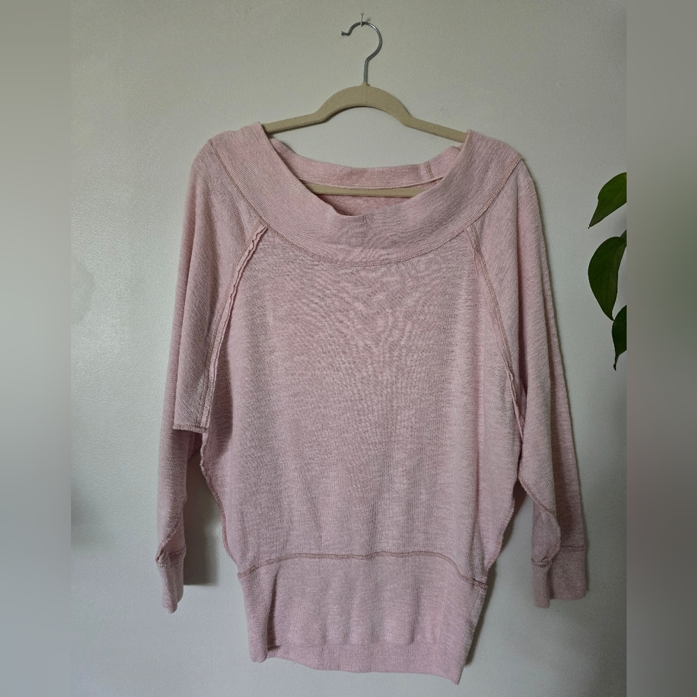 Free People Womens Small Light Pink Off The Shoulder Sweatshirt Top